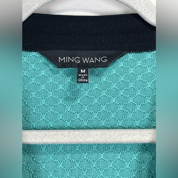 NWOT MING WANG Women’s Turquoise Black and White Knit Cardigan Size Medium - Picture 4 of 5